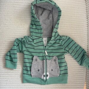 Carters Green Striped Hoodie with Bear Patch